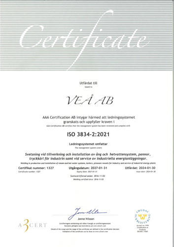 Certifikat ISO 3834